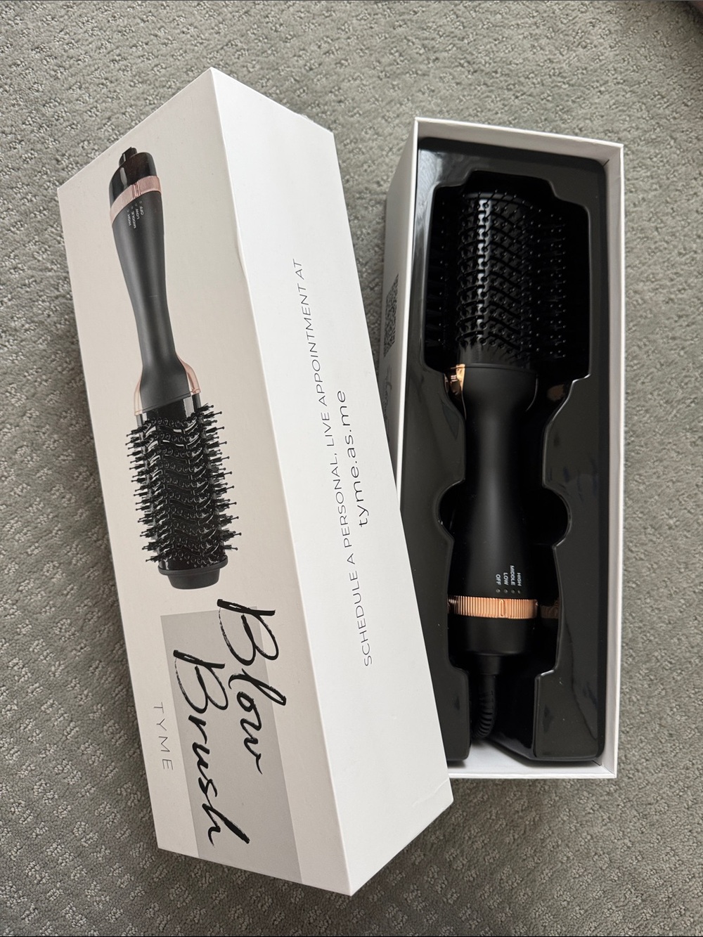 TYME Glow Brush Hot Air Styling Brush in Black with Rose Gold Accents NIB